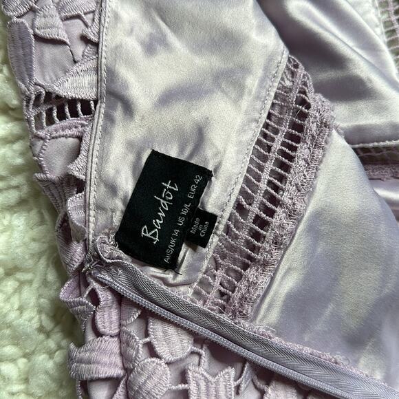 Bardot Halter Lavender Floral Lace MIDI Length Strapy Open Back Cut Out PP35 - Picture 10 of 10